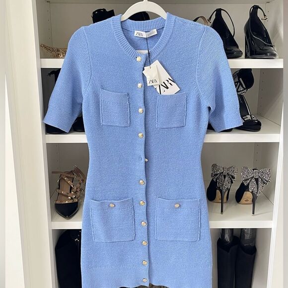 NWT GLOD BUTTON MINI KNIT DRESS BLUE  SIZE Small - Picture 10 of 14